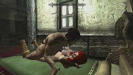 A Muscular Warrior Enjoys Sex With A Red-haired Whore In The Porn Game Skyrim