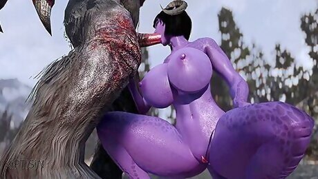 Purple Juicy Dragon Girl Suck And Fuck Big Troll Cock 1