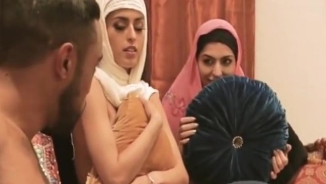 Shy Arab Princess foursome sex with hijab friends in party