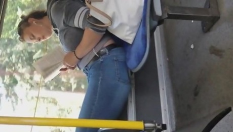 Candid big tit blonde on bus