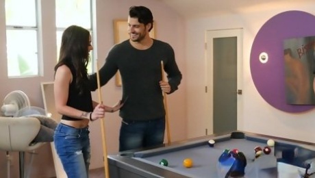 Amazing sex on the pool table with amateur brunette Gia Paige
