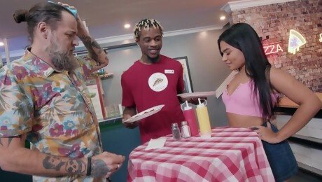 Black dude join the fun between this horny white male and his Latina wife
