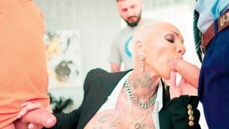 Bald blonde in her mid 40s spins multiple dicks in her premium holes