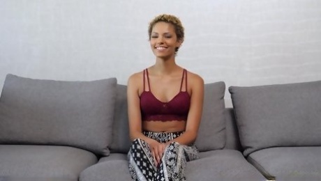 Short haired model named Rebel opens her legs for BBC
