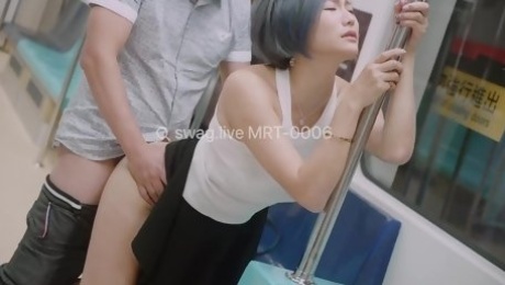 Tight Asian slut fucked in metro carriage