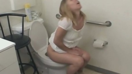 Stupid blond bitch Julie Knight blowjob on bathroom floor