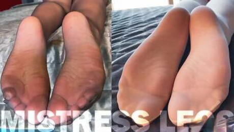 Goddess Feet in White and Tan Pantyhose Toe Wiggling Compilation