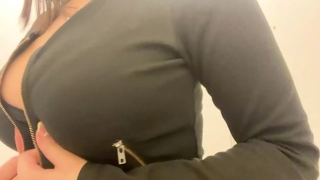 Hotwife - touching my big tits at work