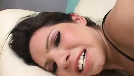 Dark haired teen deepthroated and fucked