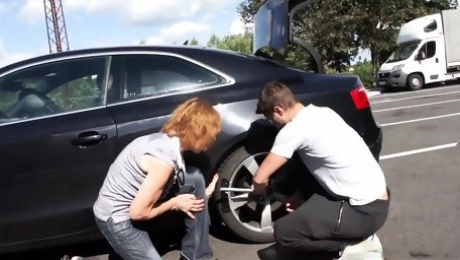 Grannys Pussy Gets Pounded in the Parking Lot