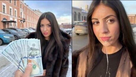 Beauty walks with cum on her face in public, for a generous reward from a stranger - Cumwalk