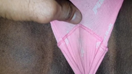 Admiring Wet Black Pussy in Naturel Stained Panties Closeup