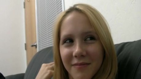 Geeky blonde cutie in a hardcore ass slamming porn casting